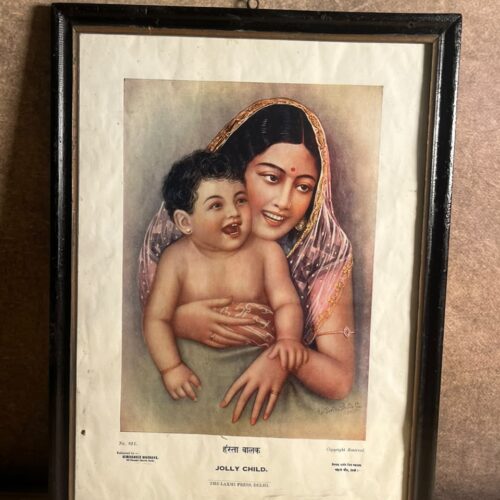 Vintage “Jolly Child” / “हँसता बालक” Print – The Laxmi Press, Delhi | Framed Mother & Child Art