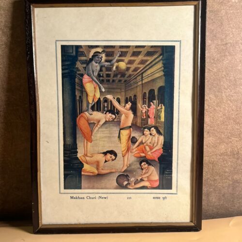 Vintage “Makhan Churi (New)” Bal Krishna Print – Framed Indian Devotional Art