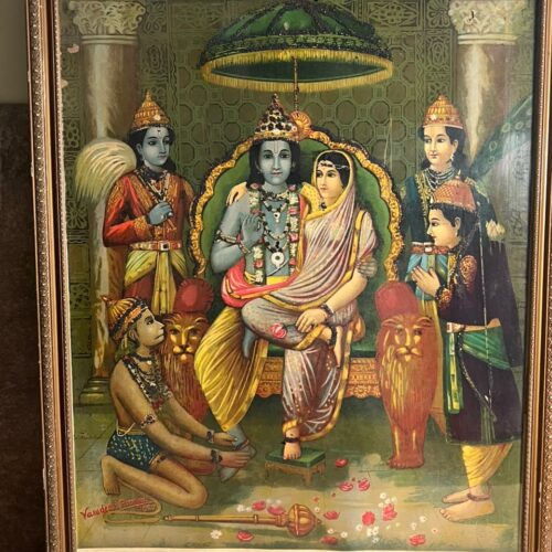 Large Vintage “Shri Rampanchayatan” Print – 20 x 28 Inches | Vasudeo H. Pandya 1927 | Framed Devotional Art