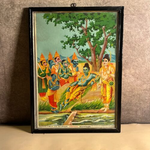 Vintage Ramayana Devotional Print by Ravi Vaibhav Press Bombay | A. K. Joshi & Co. Framed Religious Art
