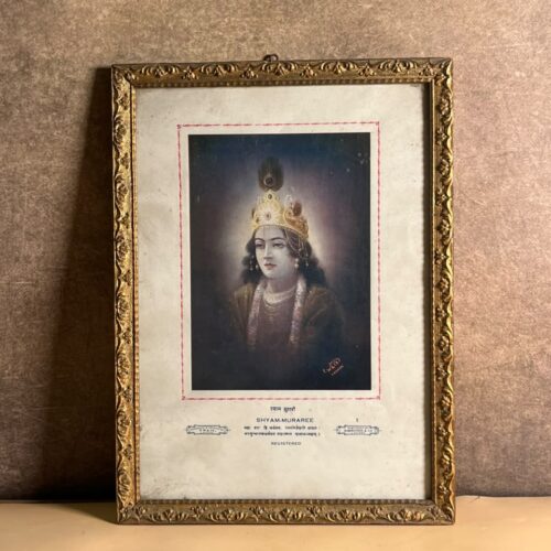 Antique “Shyam-Muraree” Devotional Print – Published in Lahore | Framed Vintage Religious Art