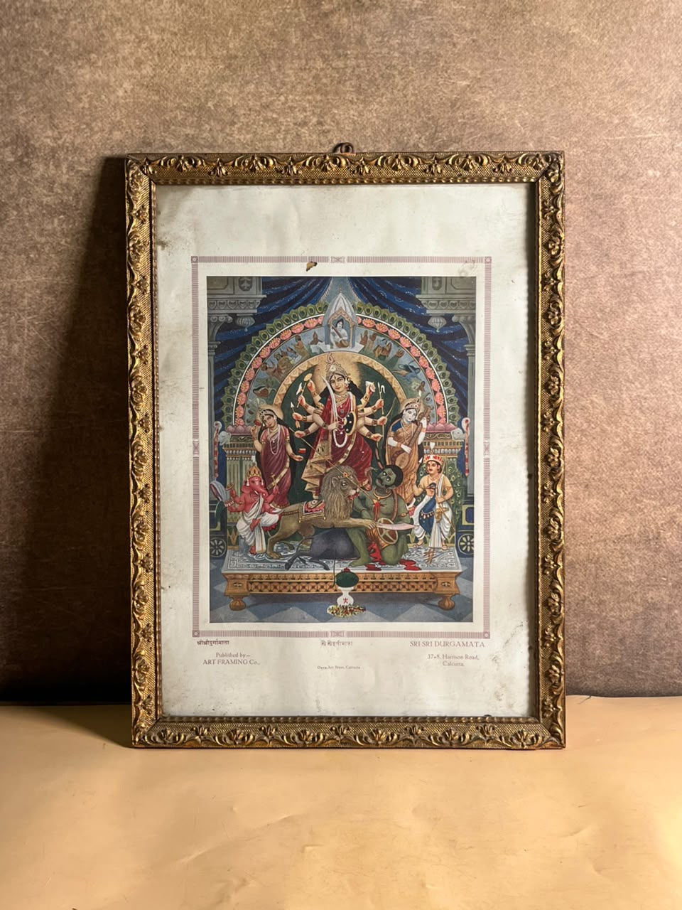 Vintage Sri Sri Durgamata Print | Gaya Art Press Calcutta | Mahishasura Mardini Framed Devotional Art