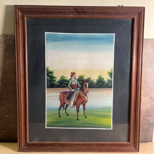 Vintage Hand-Painted Maharana Pratap on Chetak – Rajasthani Gouache Painting on Paper
