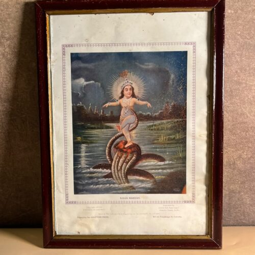 Vintage “Kalia Mardan” Lord Krishna Devotional Print – Jaidial Mal Ram Gopal, Delhi