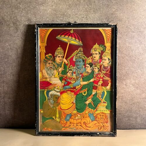 Antique German Chromolithograph of Ram Darbar – Rare Hindu Devotional Print