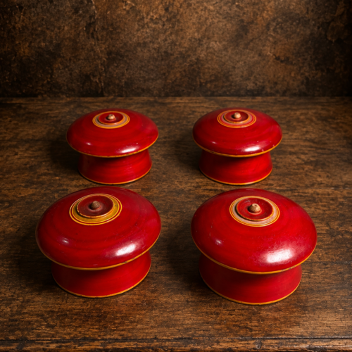 Vintage Red Lacquered Wooden Boxes – Set of 4