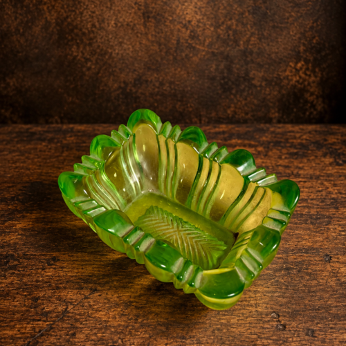 Vintage Green Pressed Glass Decorative Bowl