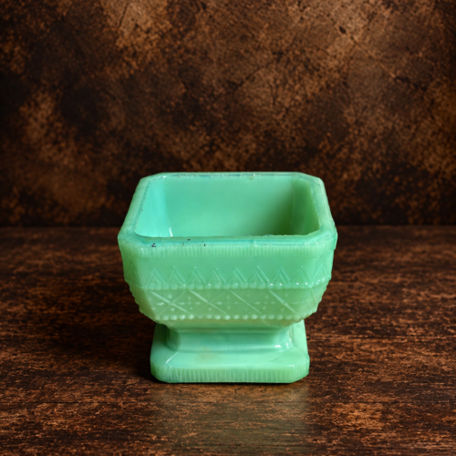 Vintage Jade Green Pedestal Bowl – Decorative Square Dish