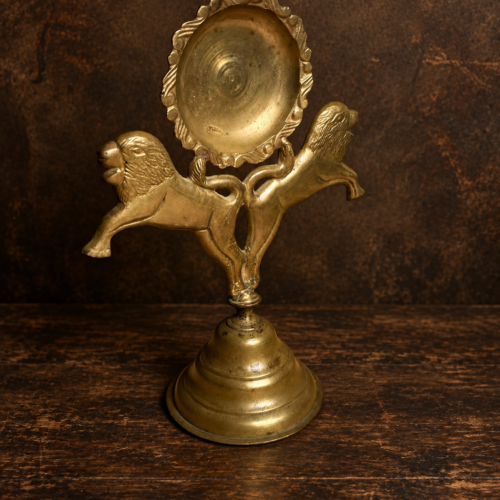 Antique Brass Double Lion Figural Pedestal Stand