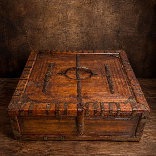 Very Old Antique Wooden Storage Chest / Sandook with Original Metal Fittings