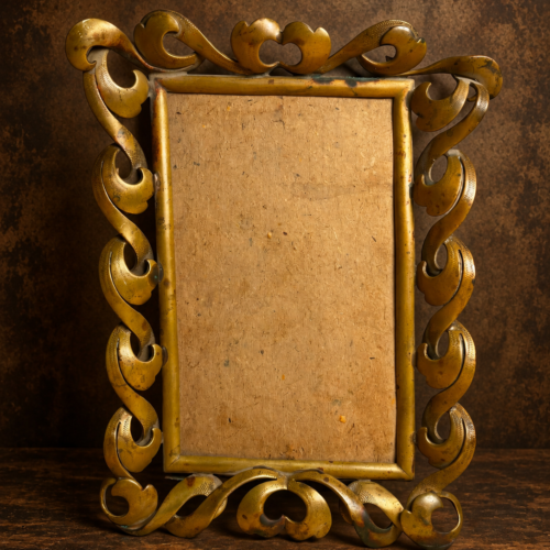 Antique French Brass Art Nouveau Photo Frame – Ornate Scrollwork Design