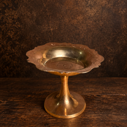 Vintage Brass Pedestal Bowl with Hand-Engraved Floral Work