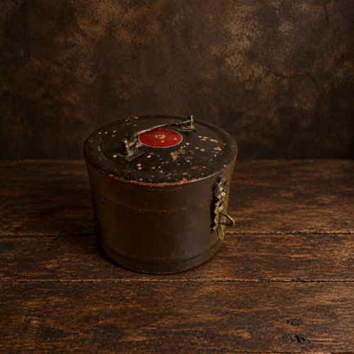 Vintage Round Wooden Storage Box with Brass-Finish Fittings