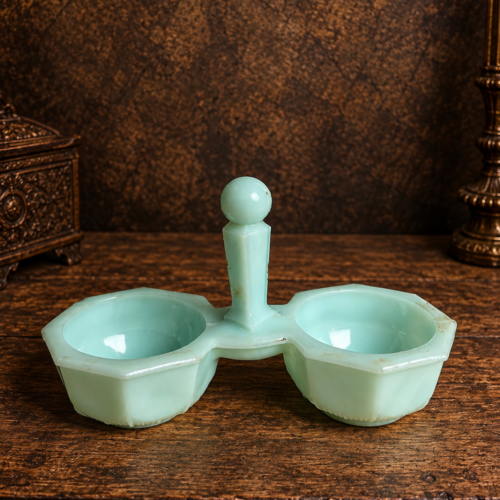 Vintage Mint Green Double Compartment Bowl with Central Handle