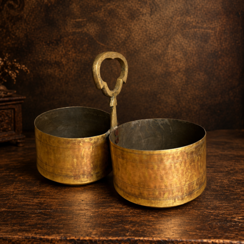 Vintage brass two bowl basket