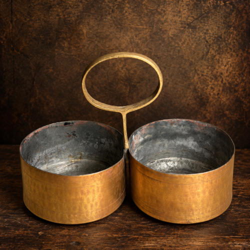 Vintage brass 2 bowl basket