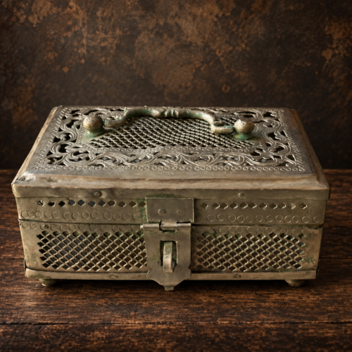Antique german silver hand jaali cutting beautiful box
