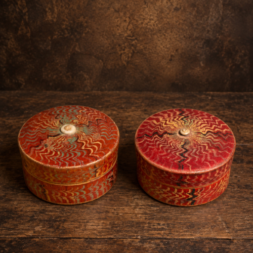 Vintage Indian Lacquerwork Round Boxes – Pair of 2