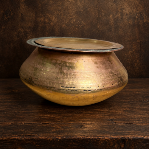 Vintage brass large size haandi with lid