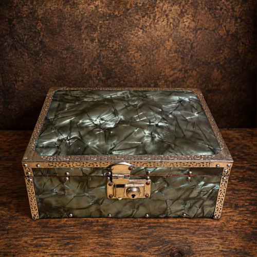 Vintage Mother of Pearl Jewellery Box with Brass Jali Work & Multi-Layer Interior