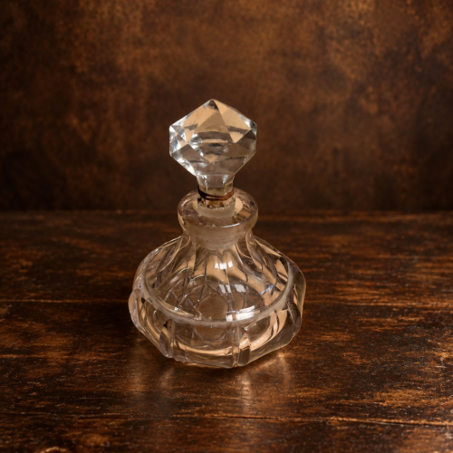 Vintage Original Cut Glass Perfume Bottle with Faceted Stopper