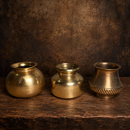 Vintage brass3 pcs different shape small size pots