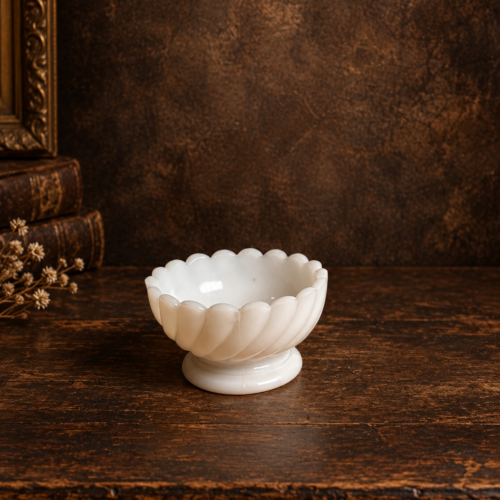 Vintage White Milk Glass Lotus Bowl – Decorative Pedestal Dish