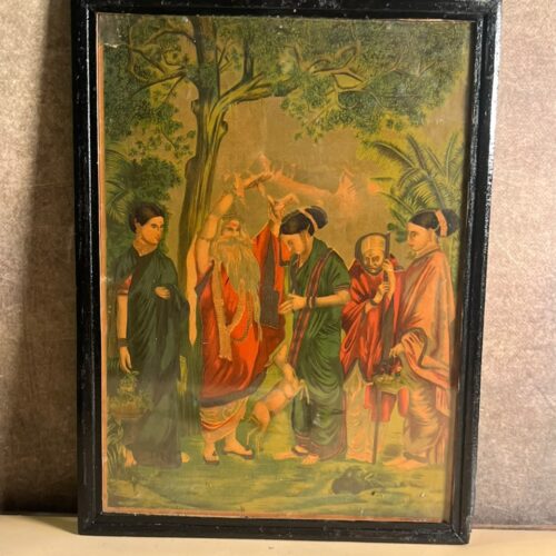 Rare Antique “Shakuntala’s Farewell” Indian Mythological Oleograph – Printed in Germany