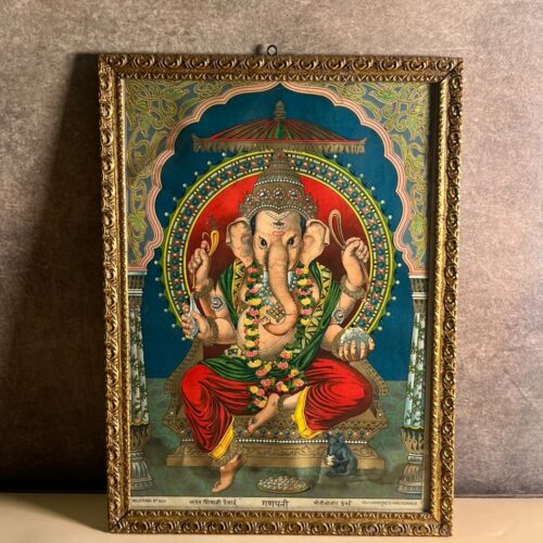 Vintage Ganpati Oleograph – Ravi Varma Press, Karla-Lonavla | Registered No. 505