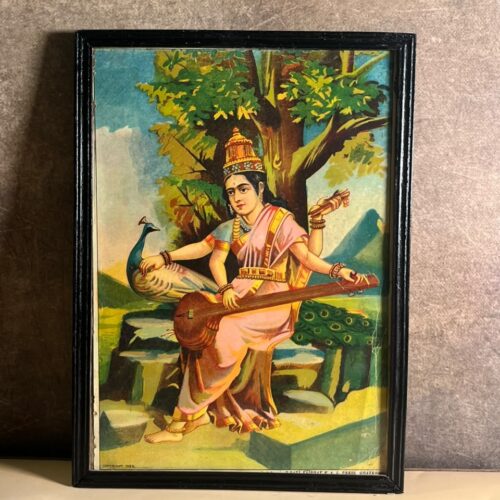 Antique 1924 Goddess Saraswati Oleograph – Ravi varma