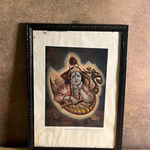 Vintage “Shri Krishna in Om” Devotional Print No. 1114 – S. S. Brij Basi & Sons, Karachi