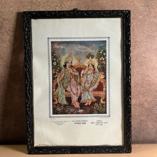 Vintage “Satya Bhama & Krishna” Devotional Print No. 180 – Imperial Calendar Mfg. Co., Dariba Kalan, Delhi