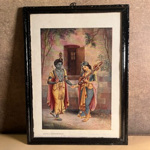 Rare Vintage “Love’s Enterprise” Krishna & Veena Player Mythological Print | Old Indian Devotional Art
