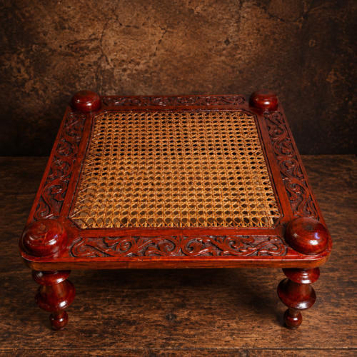 Traditional Hand-Carved Wooden Cane Weaving Chowki – Royal Indian Bajot