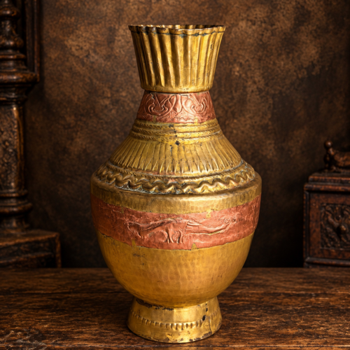 Vintage Brass & Copper Decorative Pot – Ornately Embossed Traditional Indian Metal Vase
