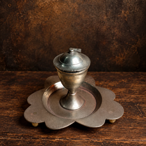Vintage Brass Dhoop Stand – Flower Shaped Base with Hinged Lid | Traditional Incense Burner