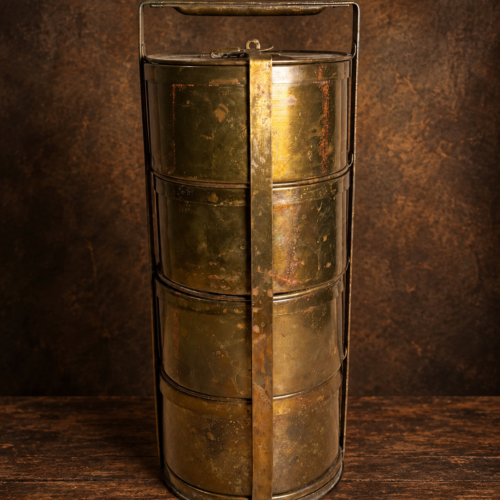 Vintage brass large size solid weight 4 tier tiffin box