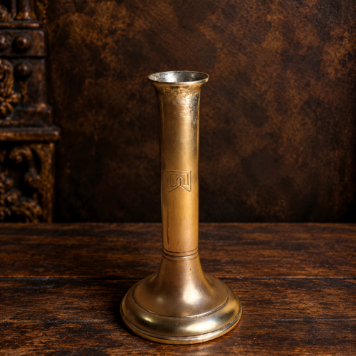 Vintage Brass Trumpet Bud Vase with Engraved Emblem – Elegant Decorative Flower Holder