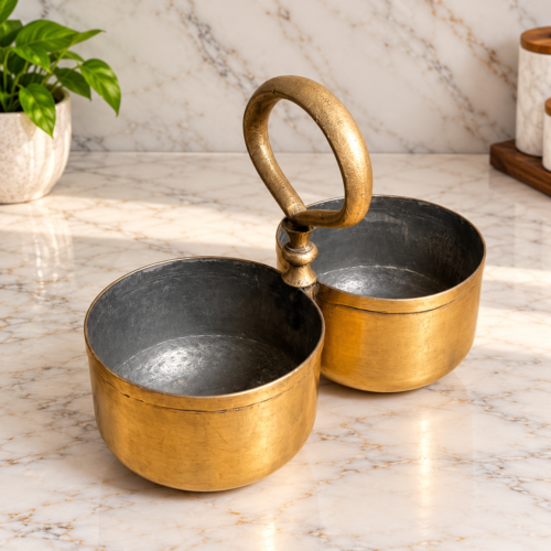 Vintage brass beautiful two bowl basket