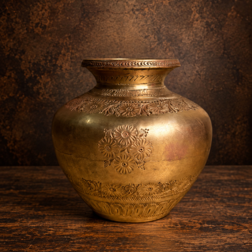 Vintage brass beautiful hand carved pot