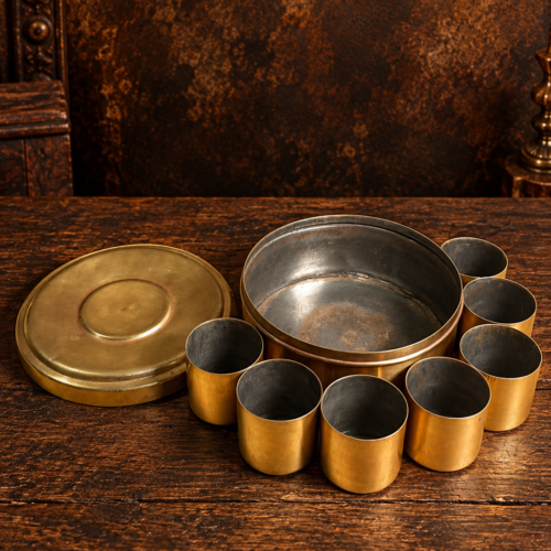 Vintage Brass Masala Dabba with 7 Removable Spice Containers – Traditional Indian Spice Box