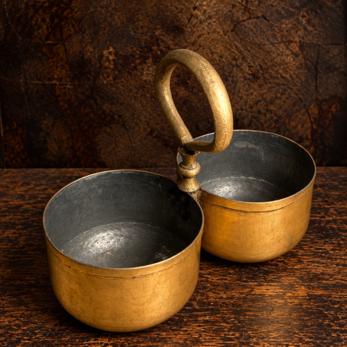 Vintage brass beautiful two bowl basket