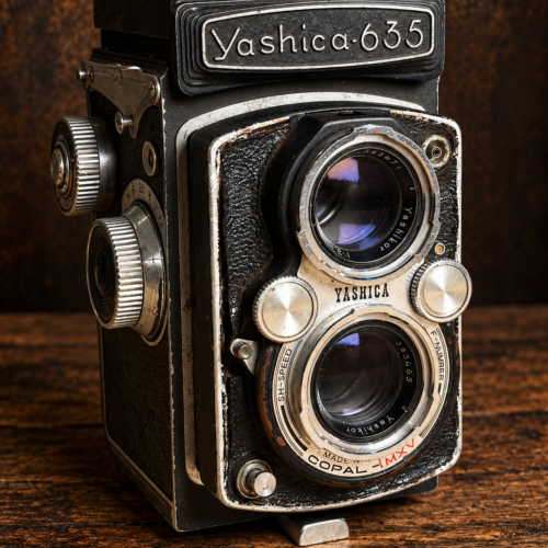 Vintage Yashica-635 Twin-Lens Reflex Film Camera – Made in Japan | Yashikor 80mm Lens with Original-Style Yashica Carrying Case