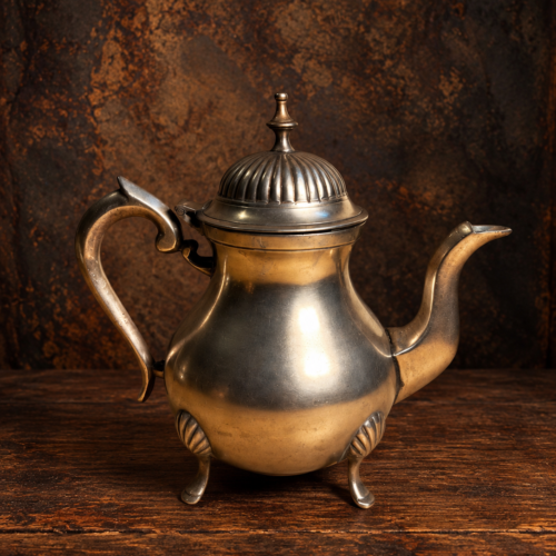 Vintage EPNS Silver-Plated Brass Tea Kettle – Ornate Three-Legged Teapot with Hinged Dome Lid