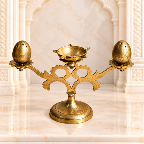 Vintage brass diya with agarbatti stand