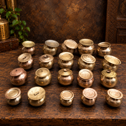 Vintage Bronze Haandi Collection – Set of 20 Lidded Pots | Small to Regular Sizes | 17.5 KG