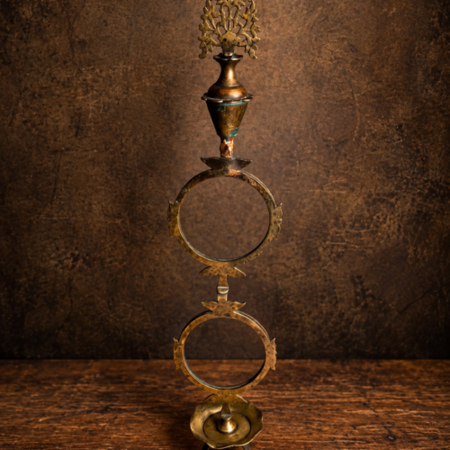 Vintage Brass Sindoor Dani with Double Mirror Frames – Ornate Traditional Vanity Stand