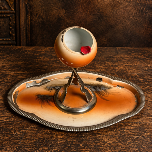 Rare Vintage Brass Bird-Shaped Ashtray with Hand-Painted Decorative Tray – Unique Collectible
