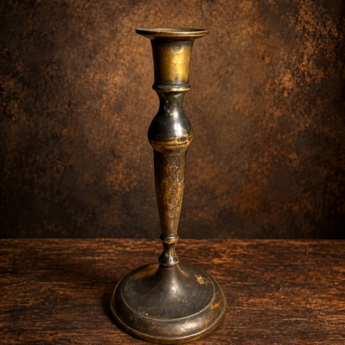 Vintage Brass Single Candle Holder – Classic Tall Pedestal Candlestick with Dark Antique Patina