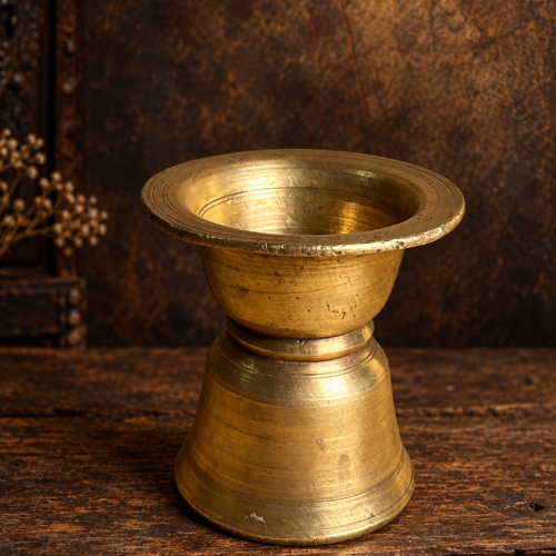 Vintage Solid Heavy Brass Pedestal Bowl with Wide Flared Rim – Traditional Heritage Collectible